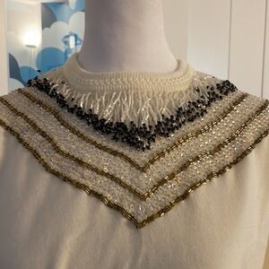 GIGI 100% Wool hand beaded white short sleeve sweater